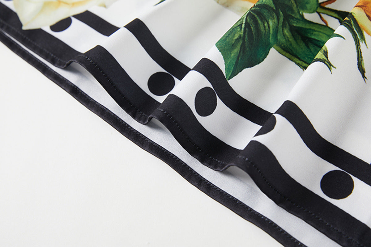 Golden Bloom Kaftan Black Dress with Vibrant Yellow Rose Floral Pattern - 818939592219_BLA