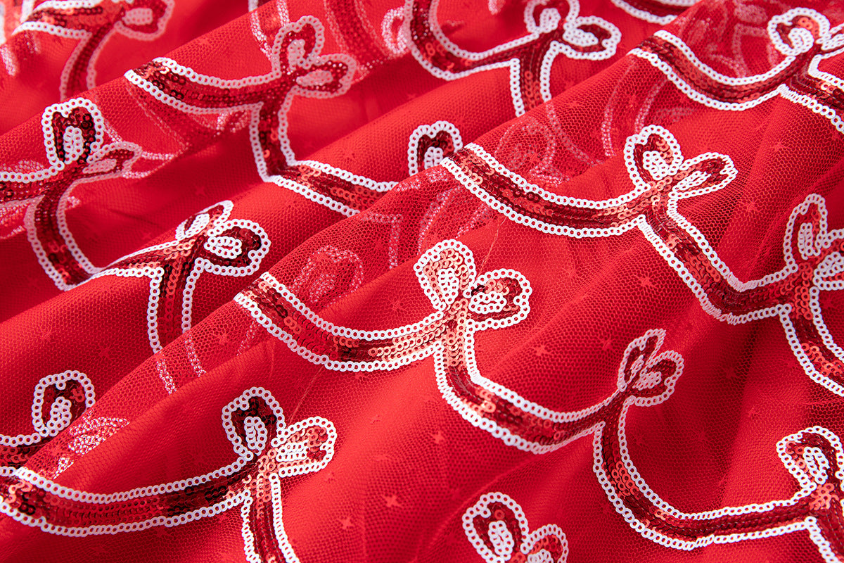 Crimson Symphony Mesh and Sequin Dress - 852089082902_RED