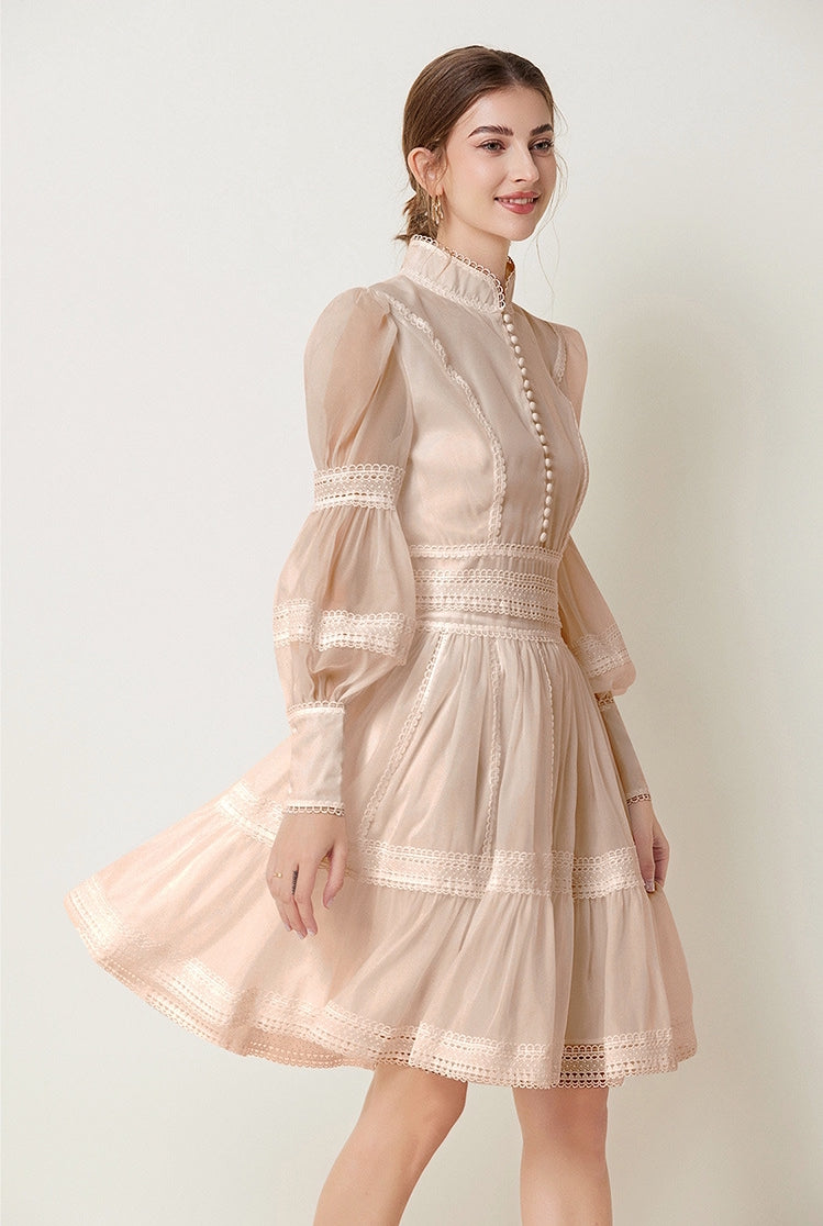 Lace Cascade Short Dress - 843851263446_APRICOT