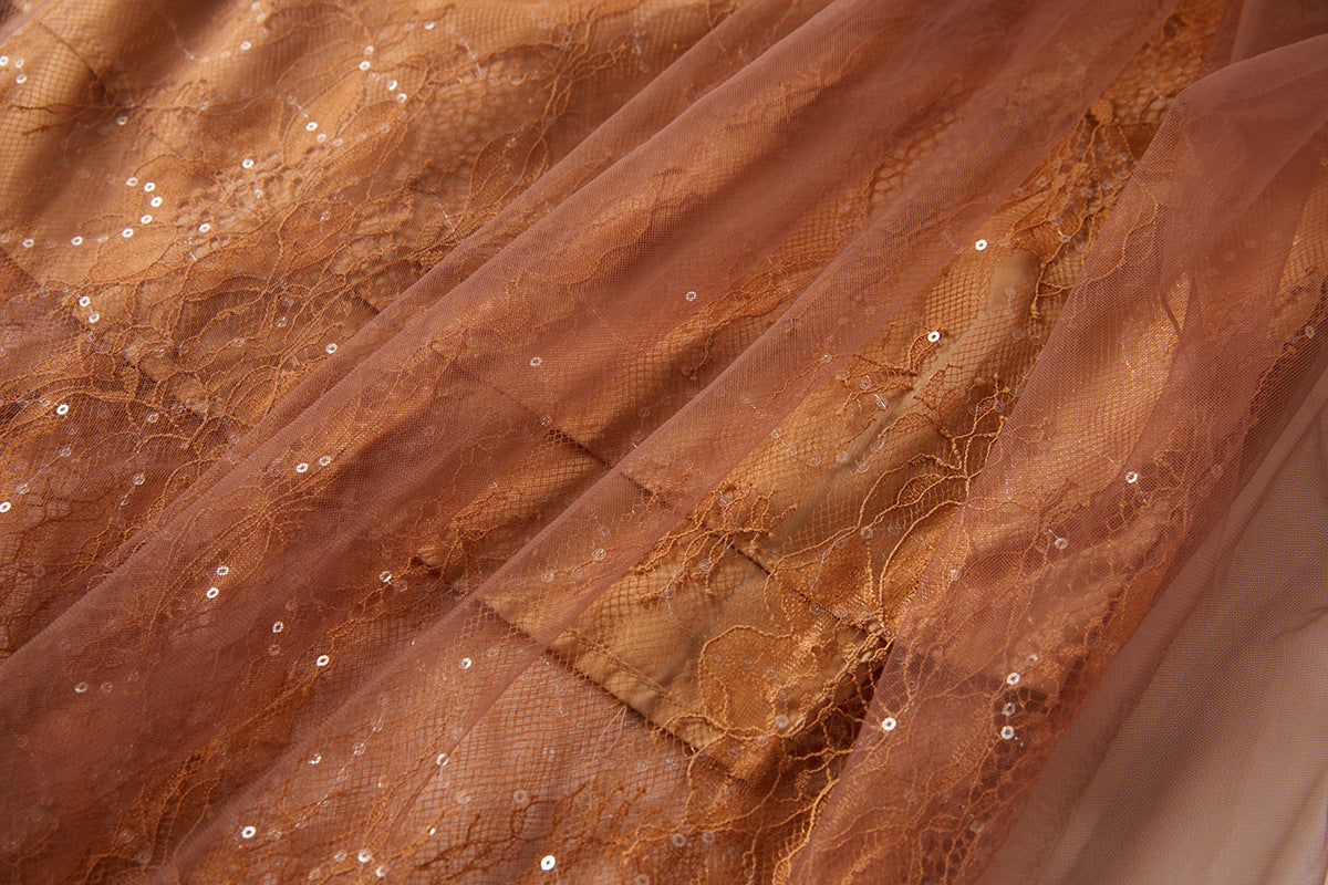 Embroidered Mesh And Sequin Corset Gown - 836766640227_BRO