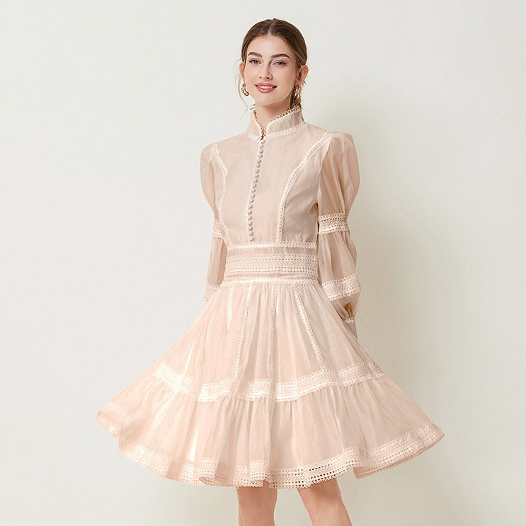 Lace Cascade Short Dress - 843851263446_APRICOT