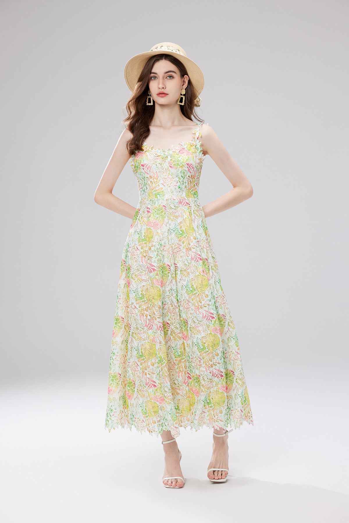 French Lace Garden Green Beach Holiday Dress - 830698368753_GRE