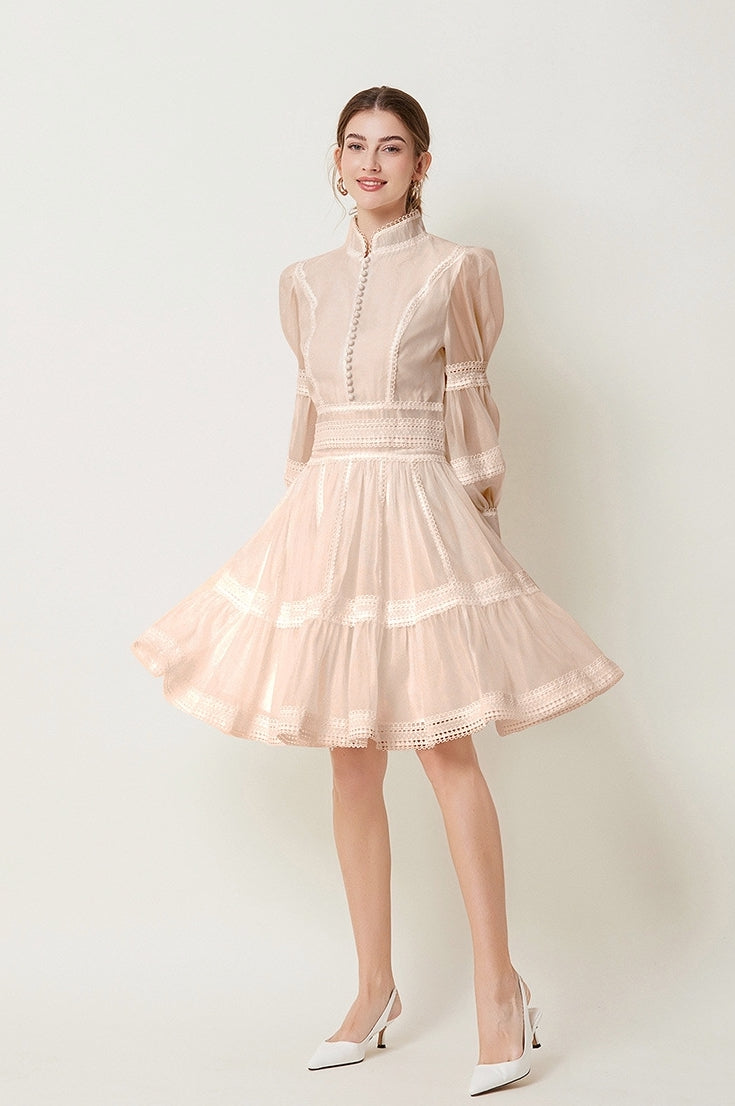 Lace Cascade Short Dress - 843851263446_APRICOT