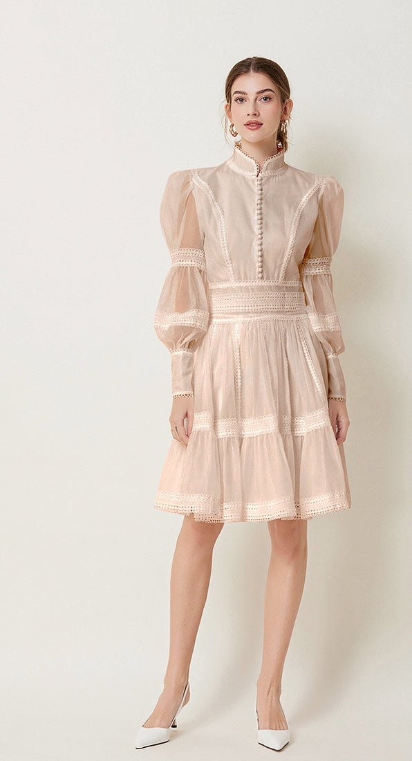 Lace Cascade Short Dress - 843851263446_APRICOT