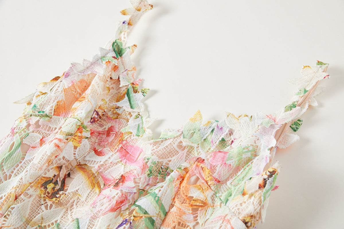 French Lace Garden Apricot Beach Holiday Dress - 830698368753_APR