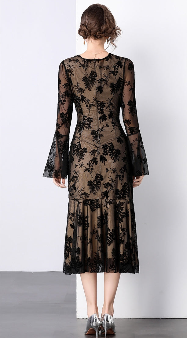 Fishtail Body-fit Ruched Full Sleeve Khaki Dress - 847852554211_BLACK