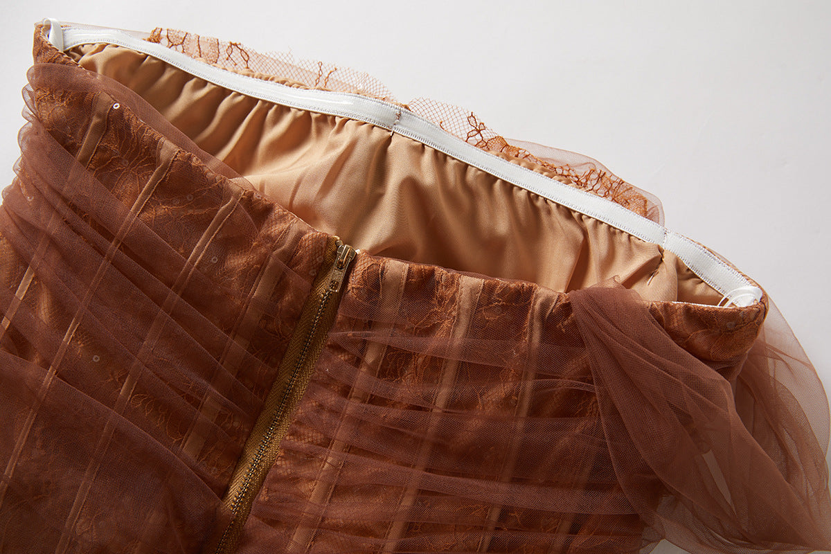 Embroidered Mesh And Sequin Corset Gown - 836766640227_BRO