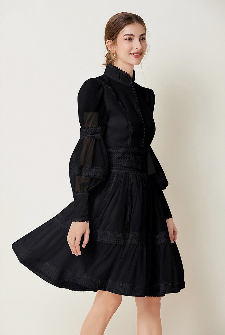 Lace Cascade Short Dress - 843851263446_BLACK