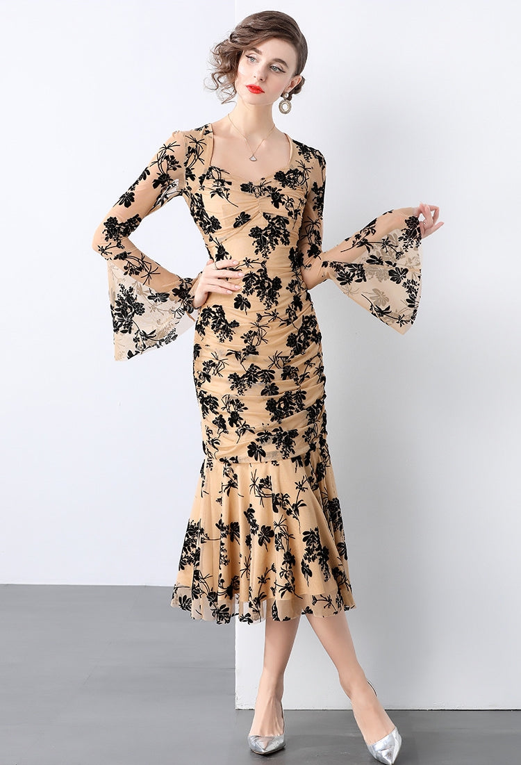 Fishtail Body-fit Ruched Full Sleeve Khaki Dress - 847852554211_KHAKI