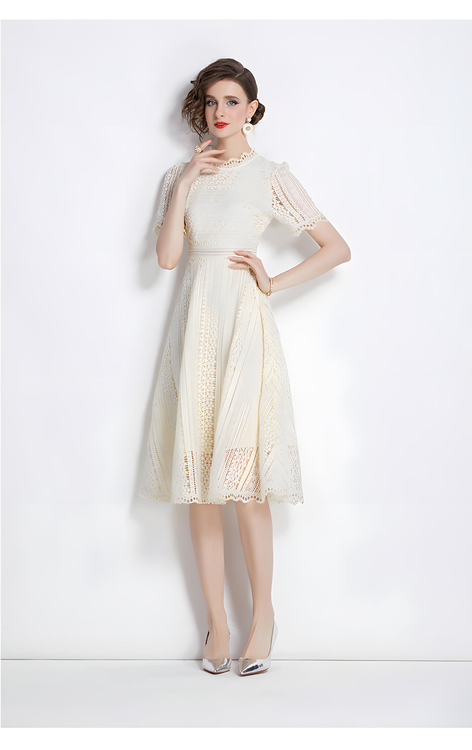 Luxury French Lace Jewel Neck Apricot Dress - 533#609_APR