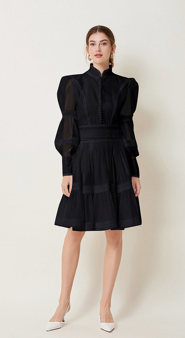 Lace Cascade Short Dress - 843851263446_BLACK