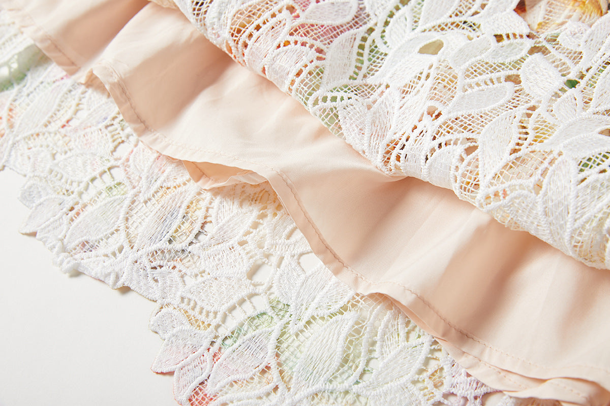 French Lace Garden Apricot Beach Holiday Dress - 830698368753_APR