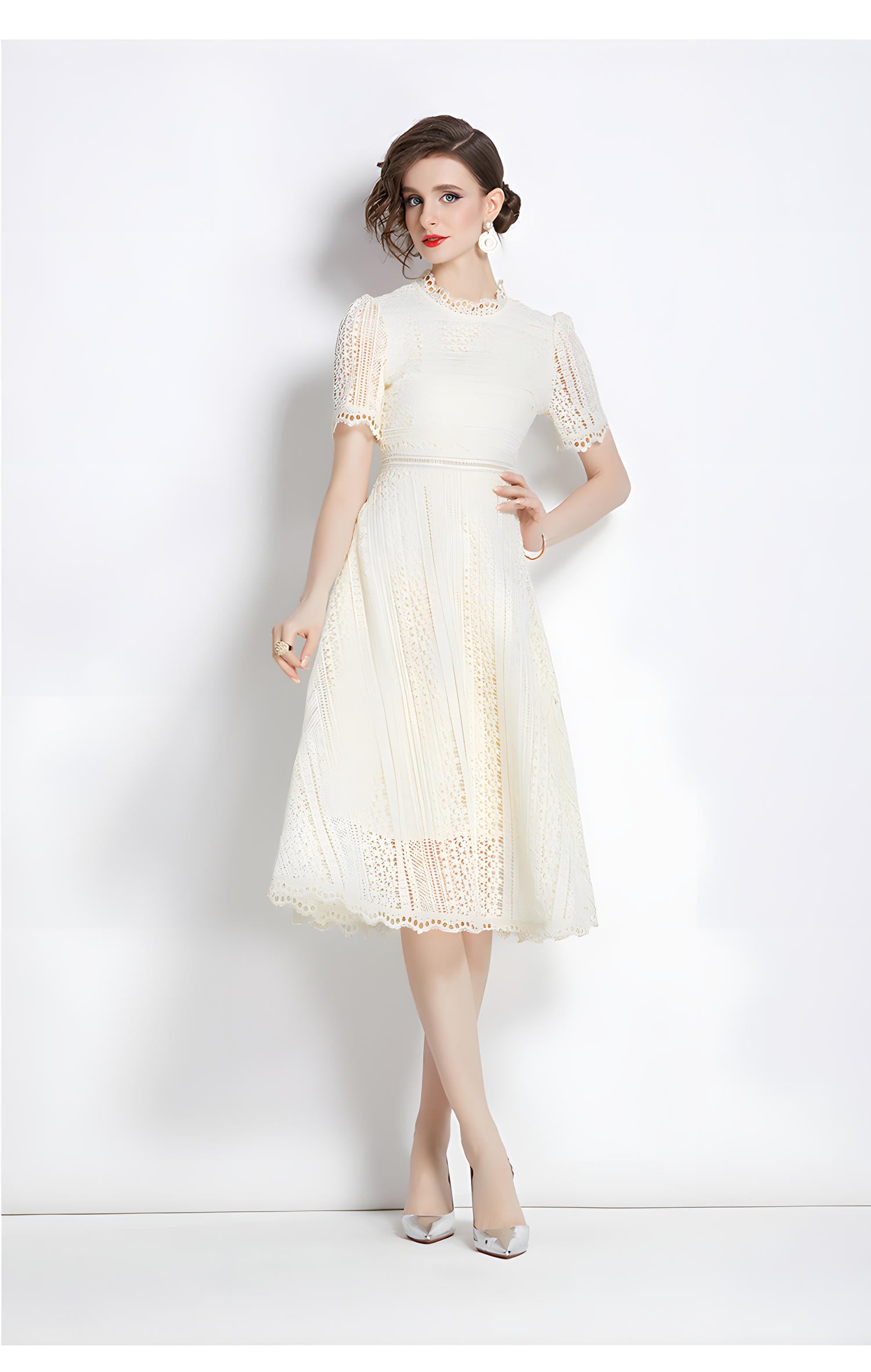 Luxury French Lace Jewel Neck Apricot Dress - 533#609_APR
