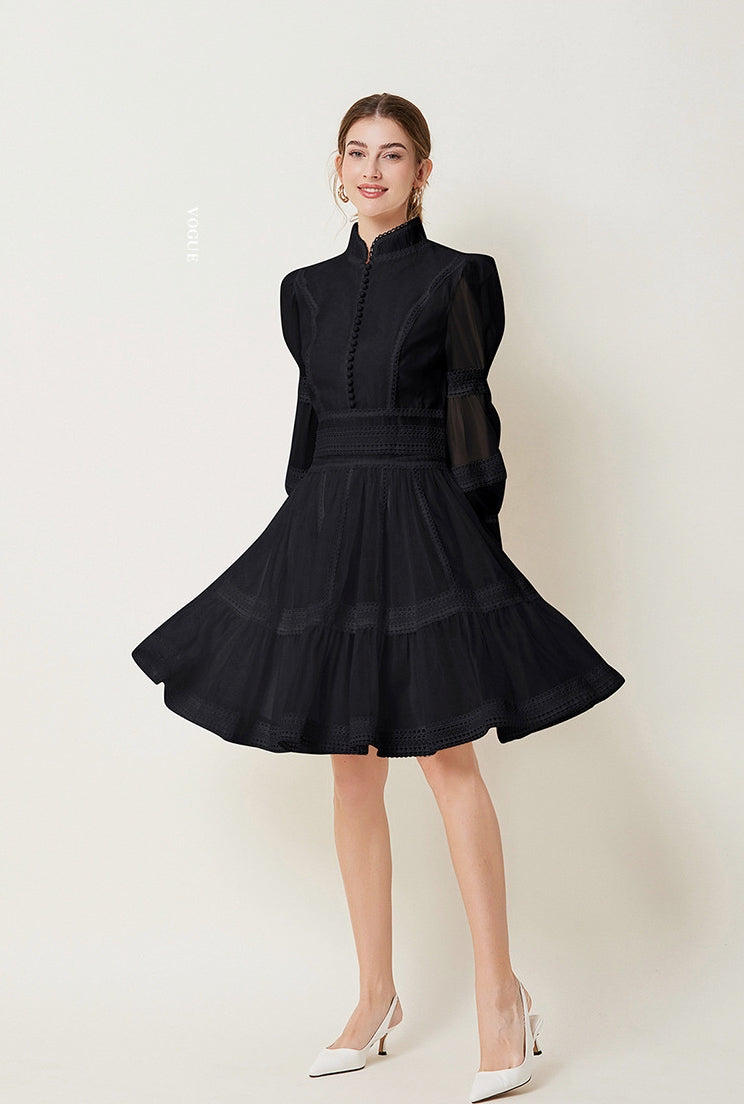 Lace Cascade Short Dress - 843851263446_BLACK