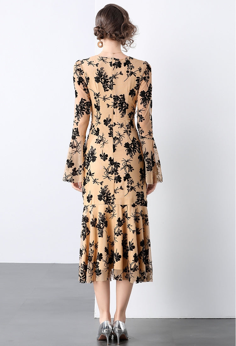 Fishtail Body-fit Ruched Full Sleeve Khaki Dress - 847852554211_KHAKI