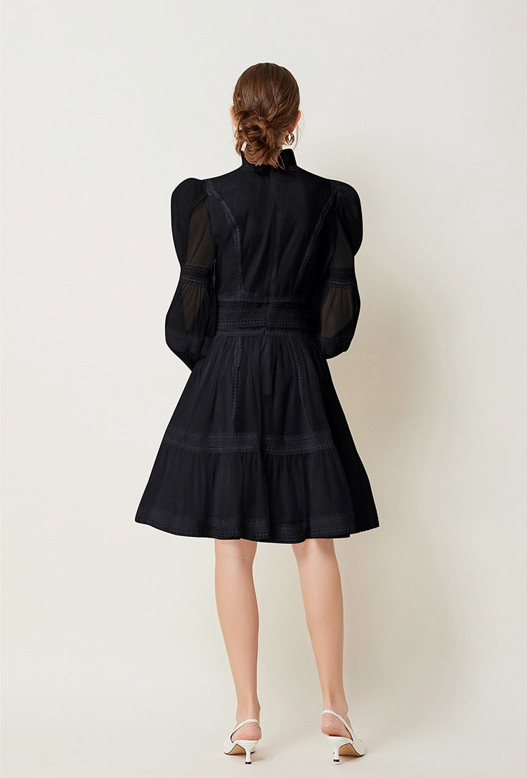 Lace Cascade Short Dress - 843851263446_BLACK