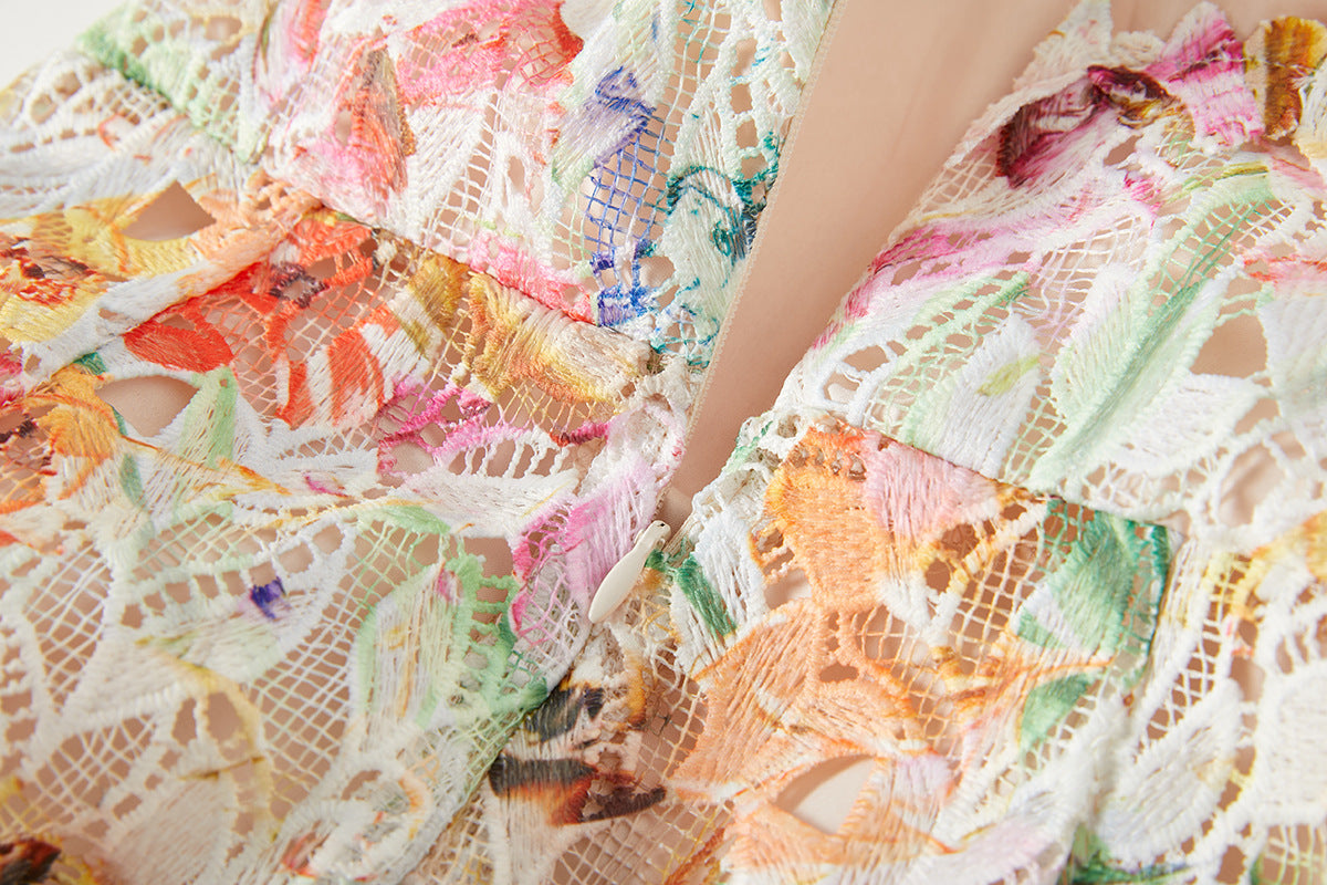 French Lace Garden Apricot Beach Holiday Dress - 830698368753_APR