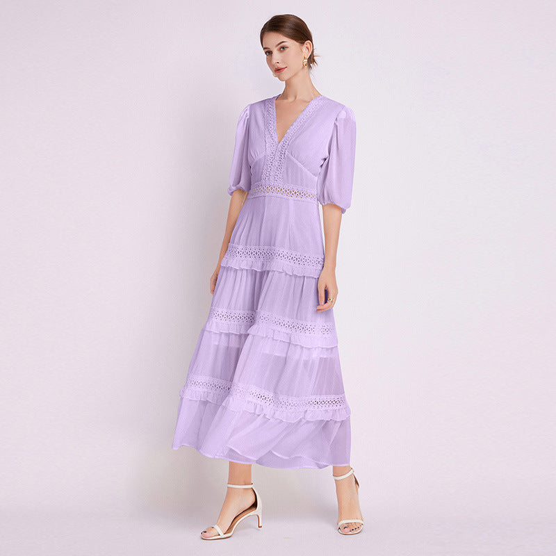Lavender French Lace Chiffon Dress