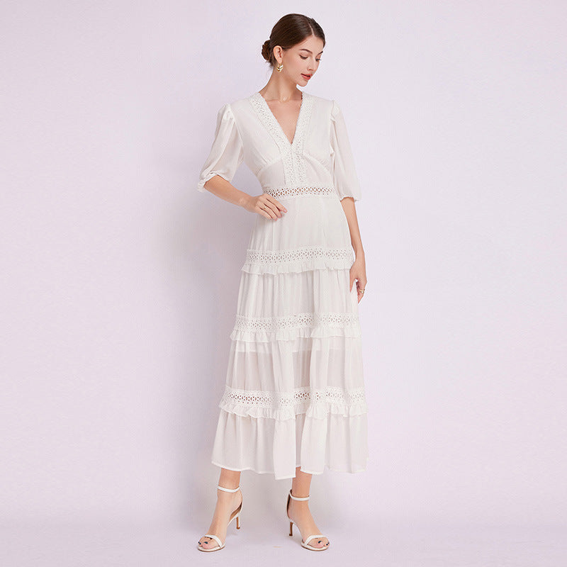 White French Lace Chiffon Dress