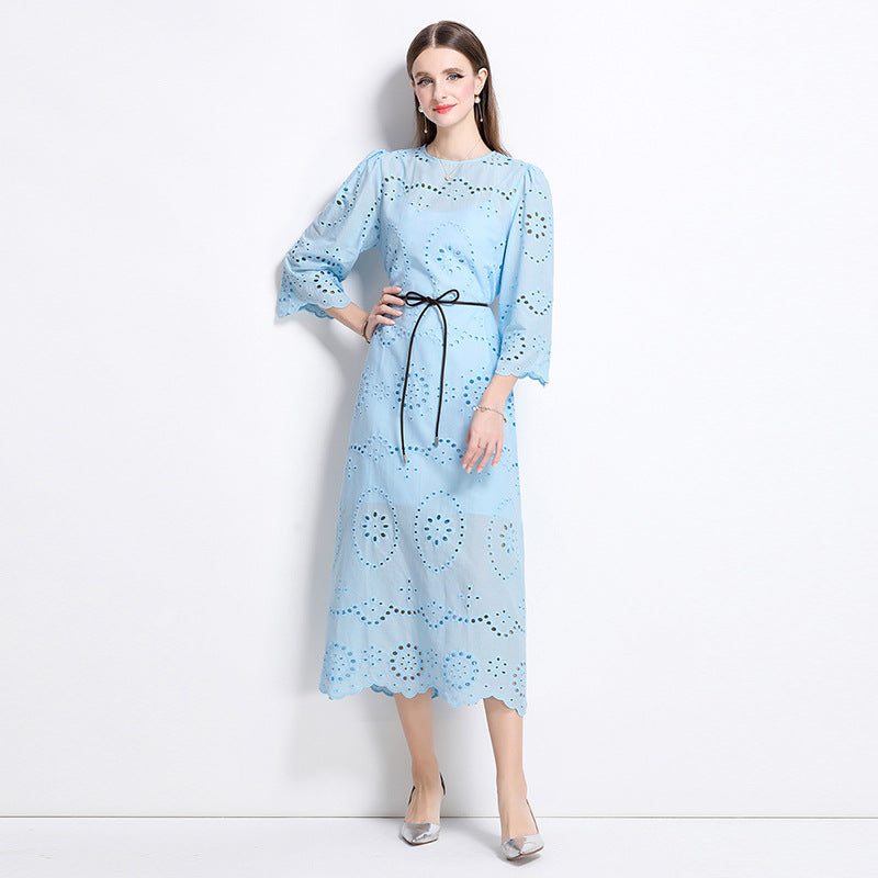 Sky Blossom Eyelet Midi Dress - 902368523846_BLUE