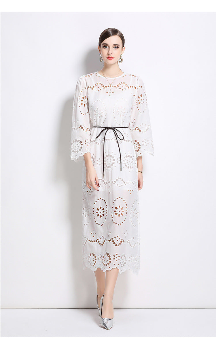 Ivory Petal Eyelet Midi Dress - 902368523846_WHITE