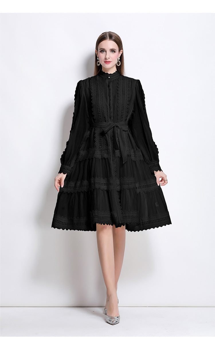 Elegant Midnight Lace A-Line Dress