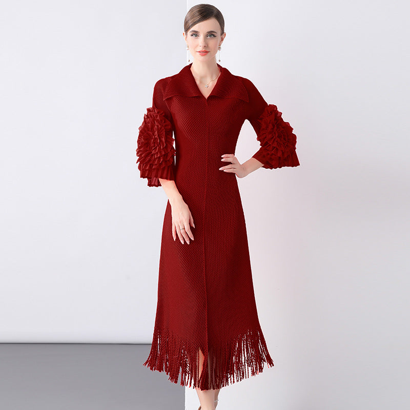 Crimson Bloom Textured  Dress