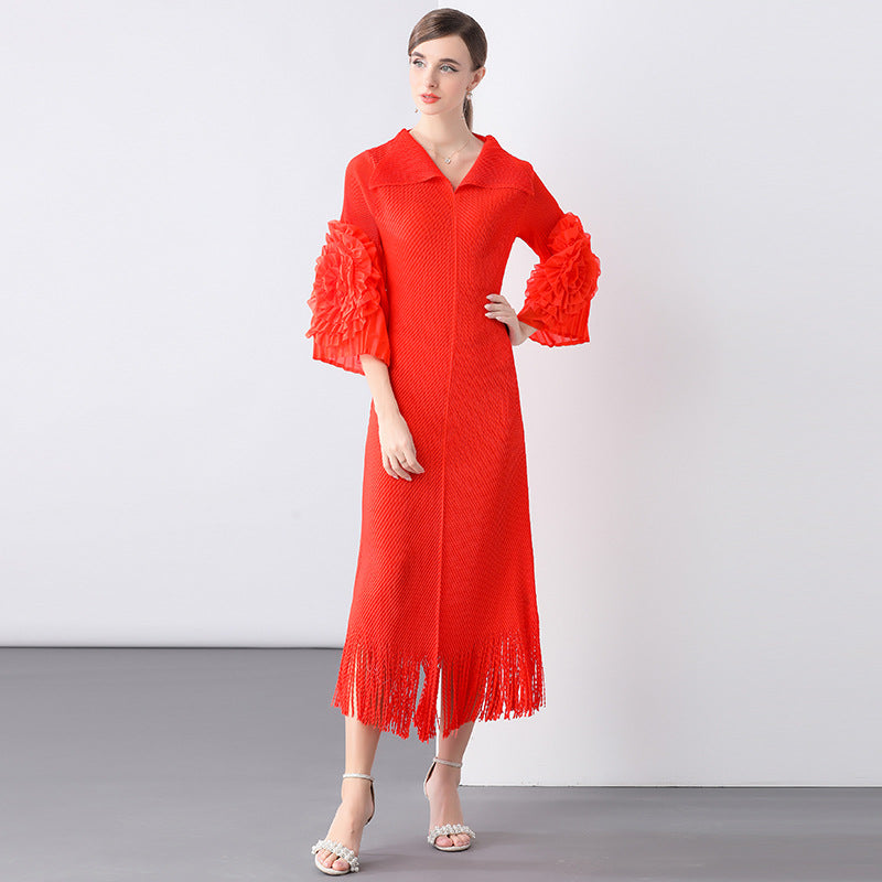 Flame Bloom Textured Dress