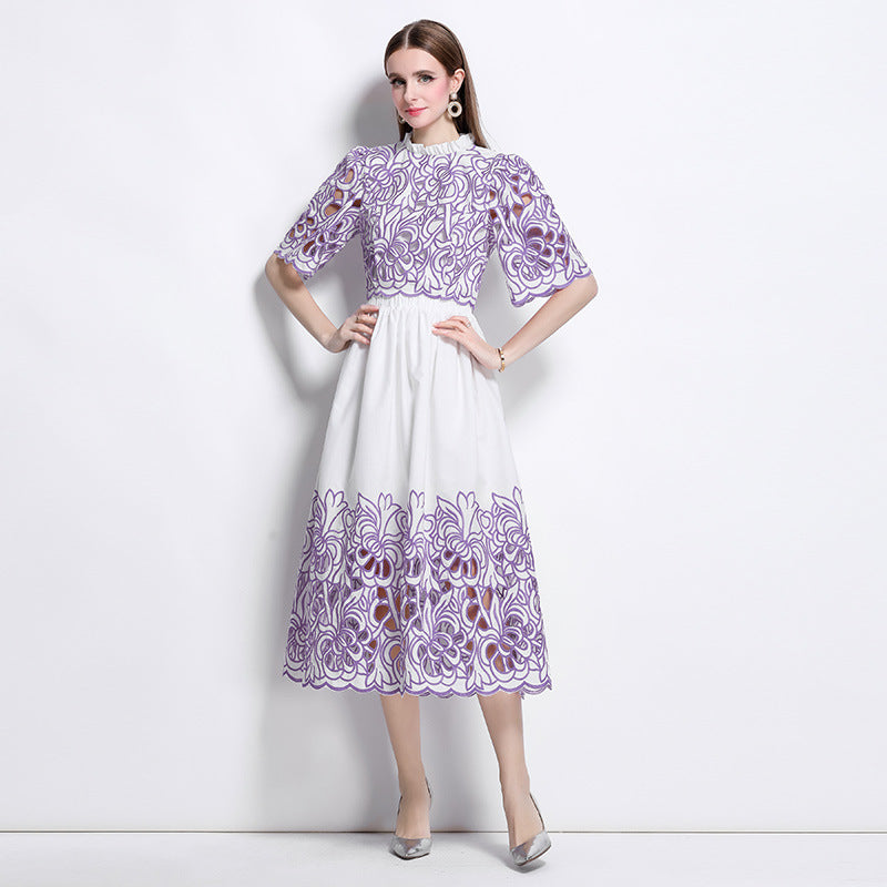 Lavender Embroidered Cutout Two Piece Dress