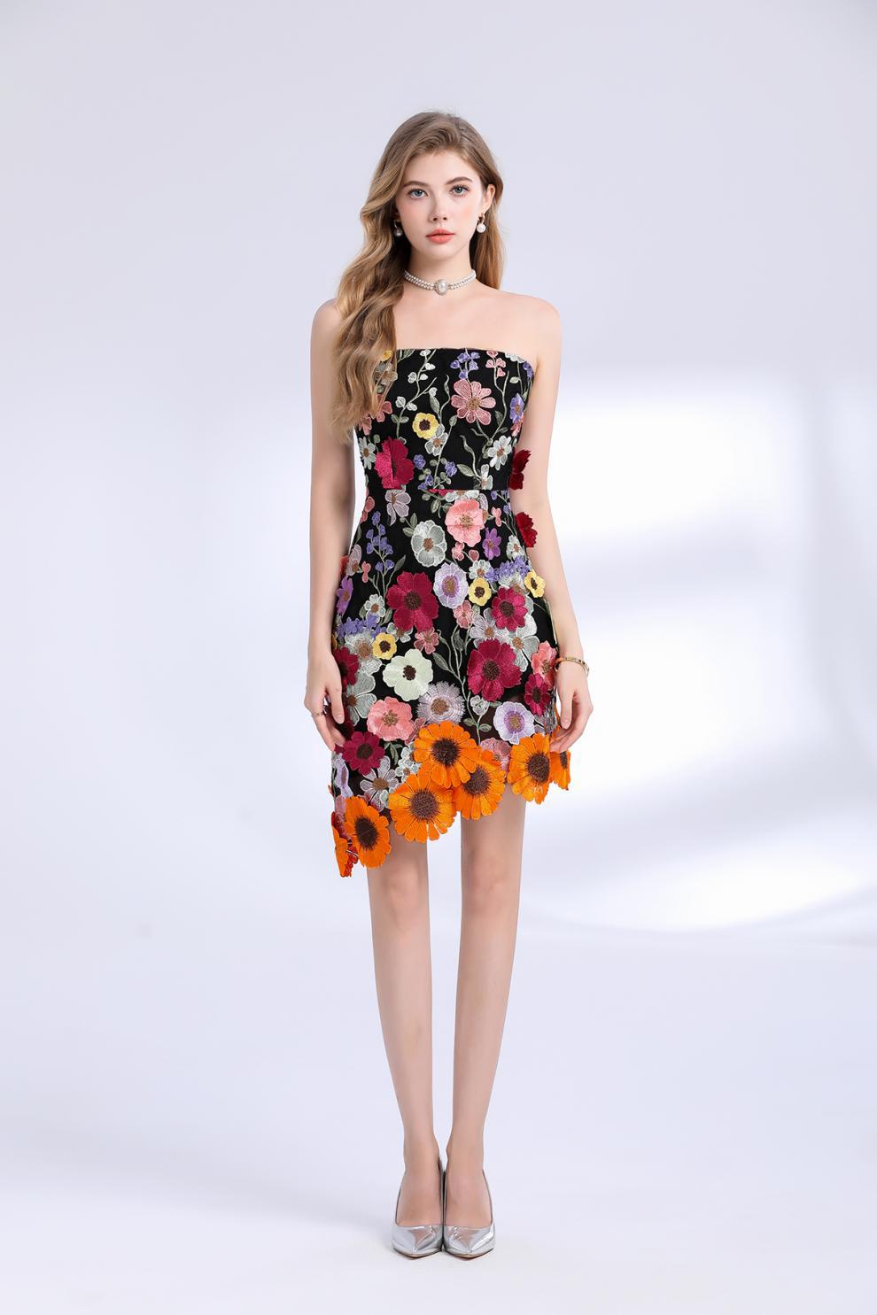 Midnight Blossom Strapless Dress