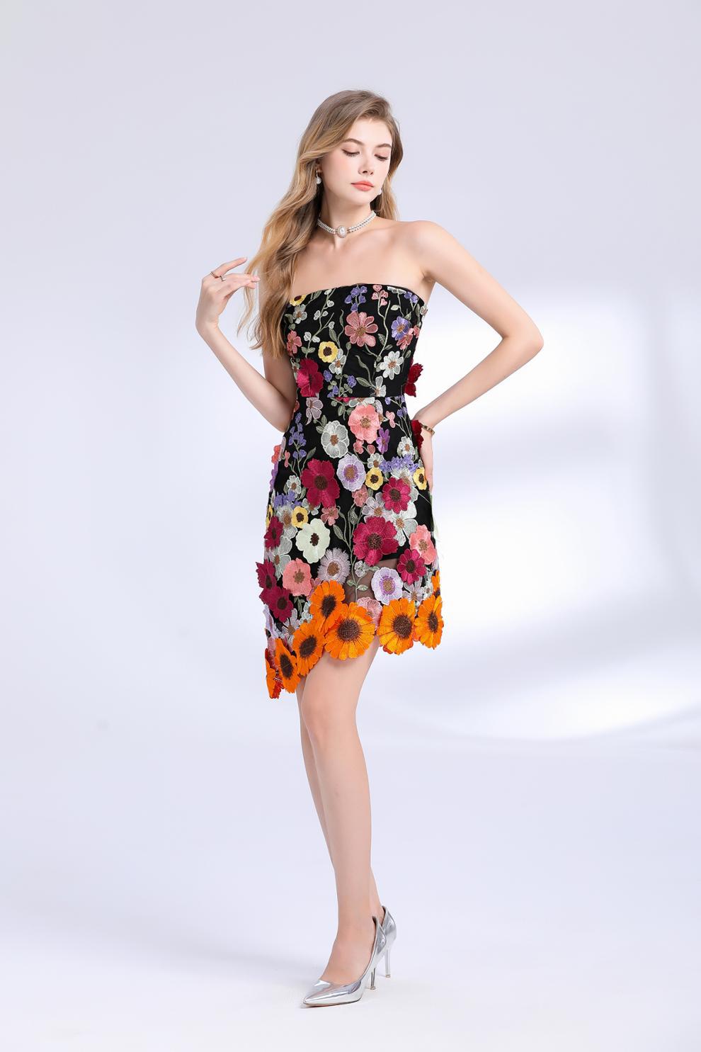 Midnight Blossom Strapless Dress