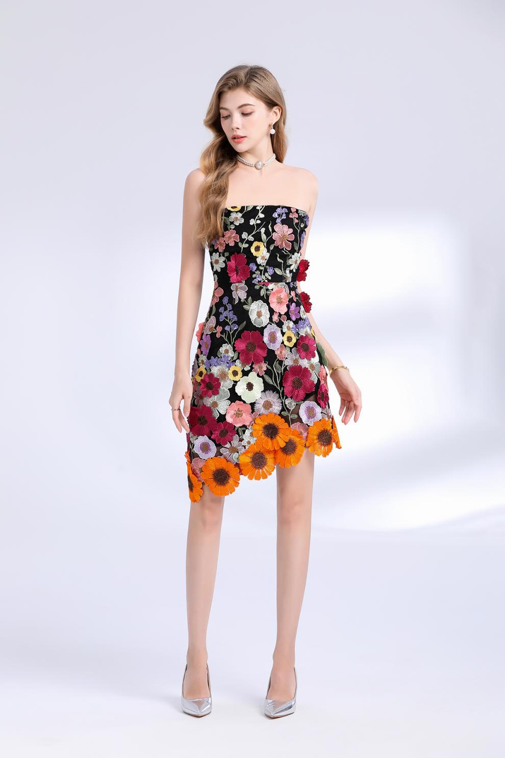 Midnight Blossom Strapless Dress