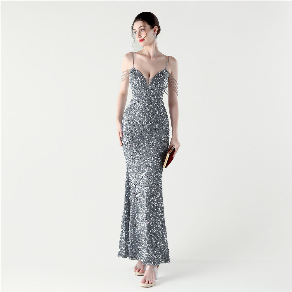 Moonlight Glimmer Beaded Gown