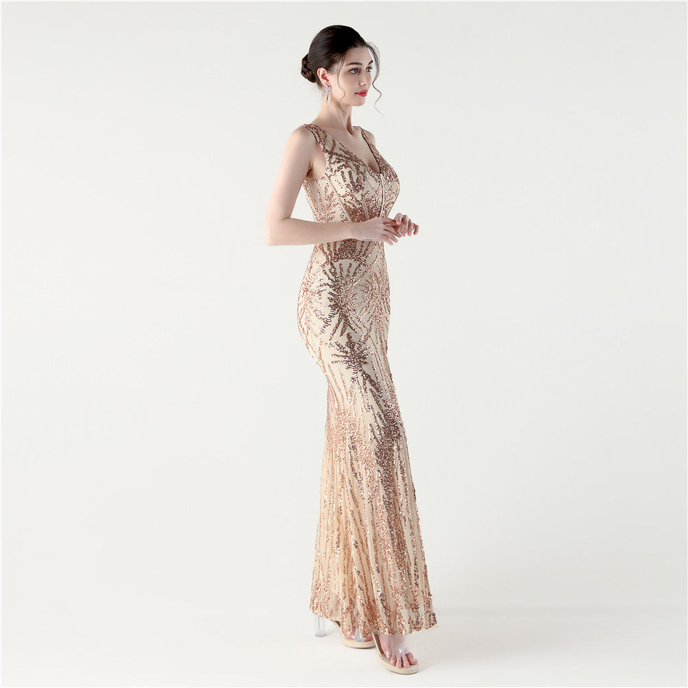 Elegant Goldish Fishbone Gown