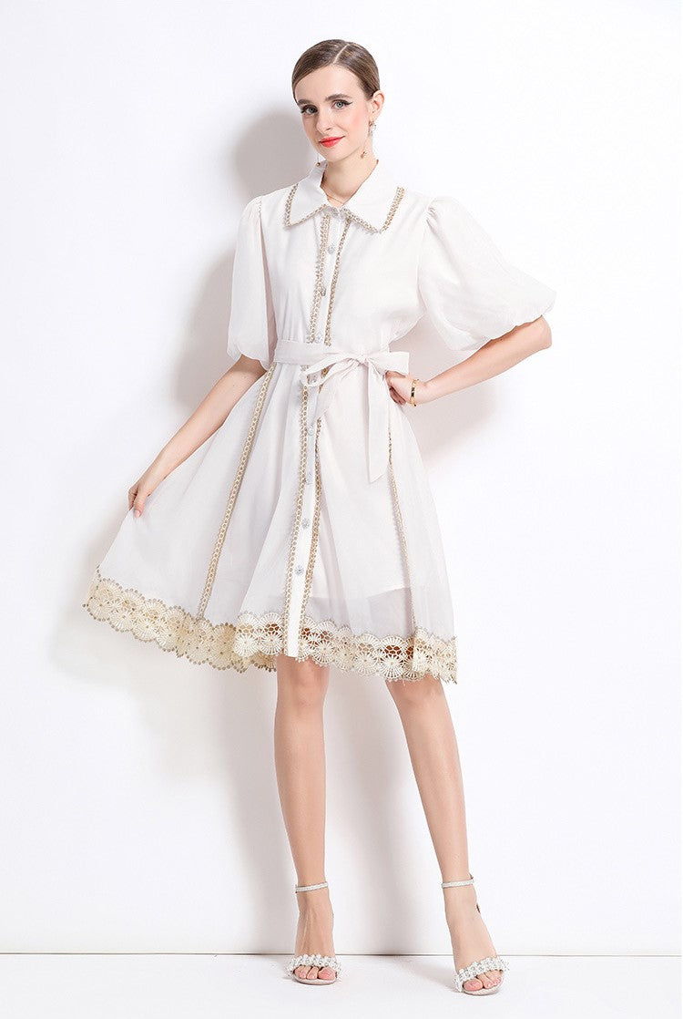 White Victorian Charm Mini Dress