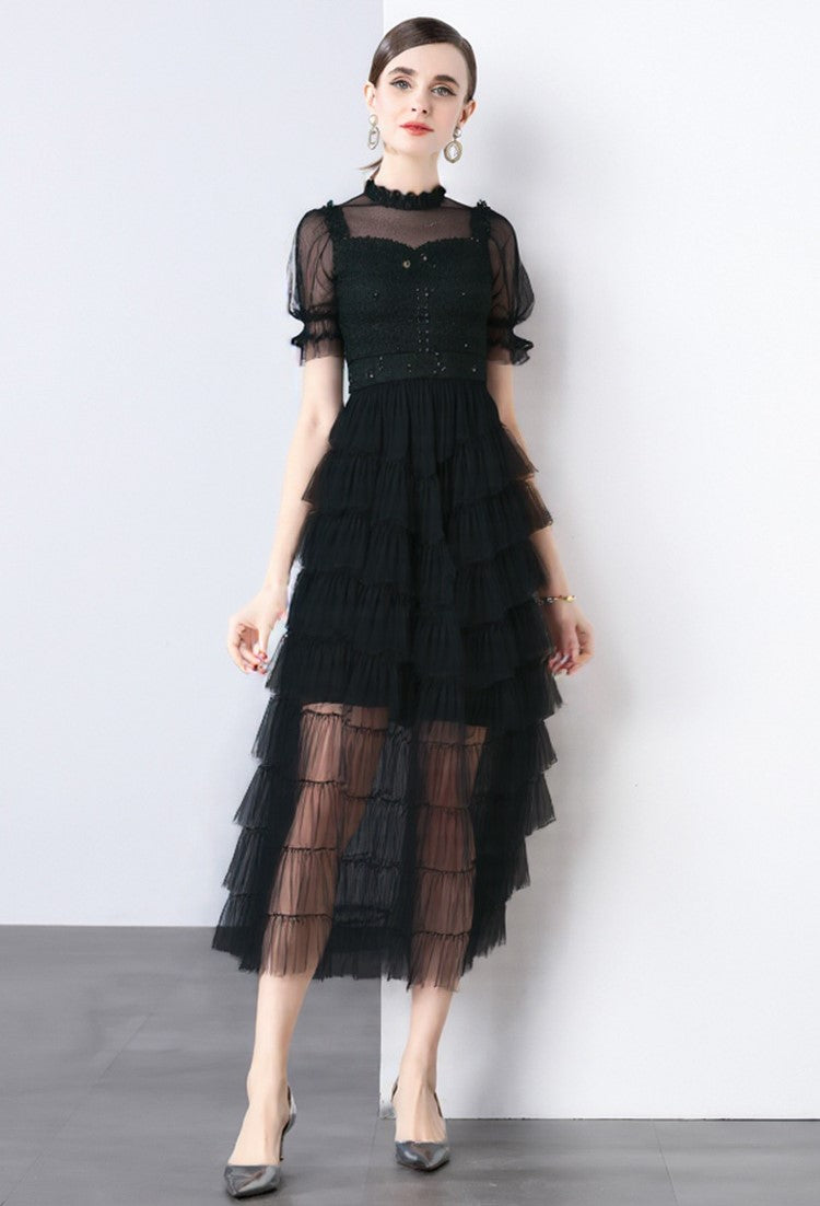 Black Eclipse Fall Mesh Dress