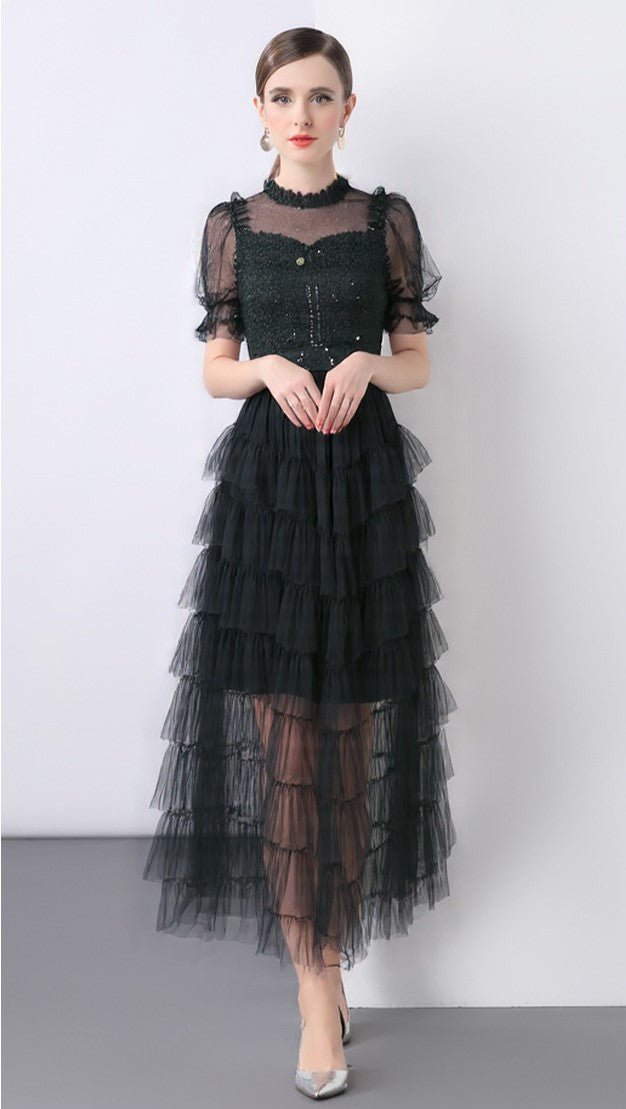 Black Eclipse Fall Mesh Dress