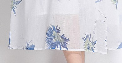 Blue Cherry Flowy Floral Tiered Chiffon Gown With Belt