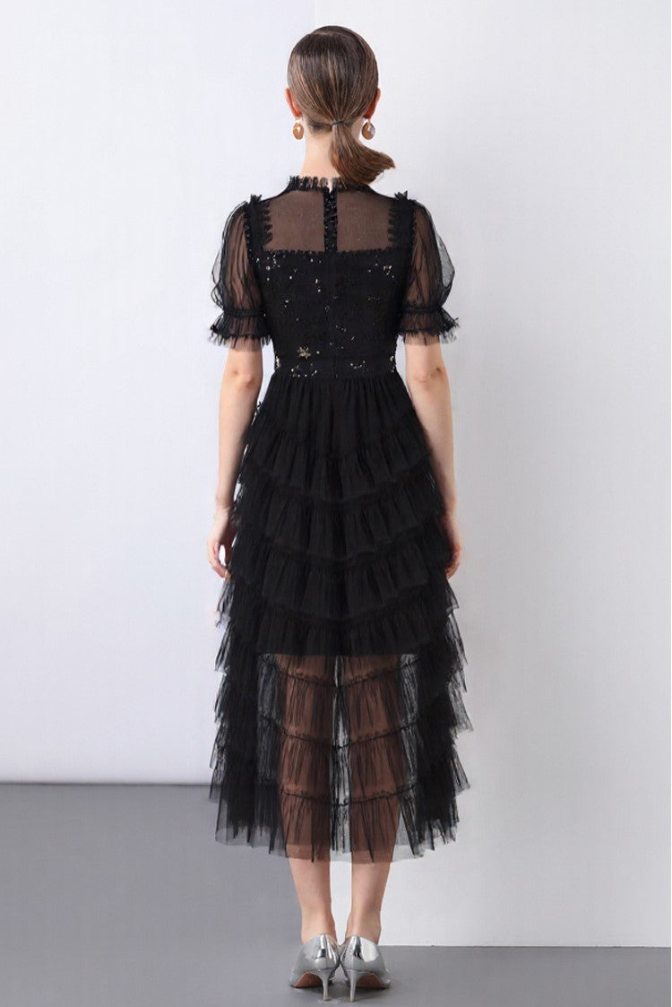 Black Eclipse Fall Mesh Dress