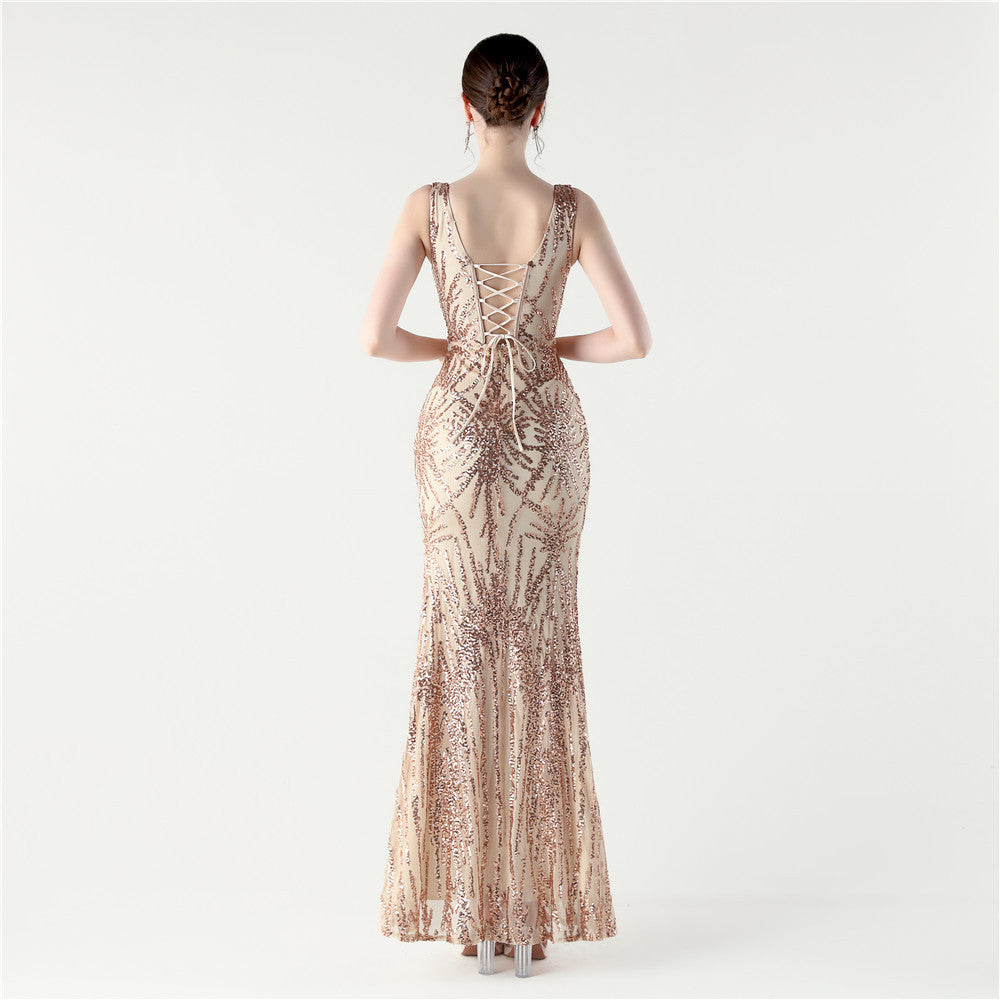 Elegant Goldish Fishbone Gown