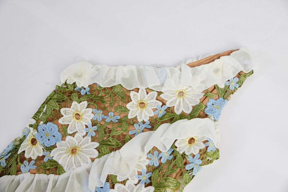 Green Floral Lace Ruffle Dress