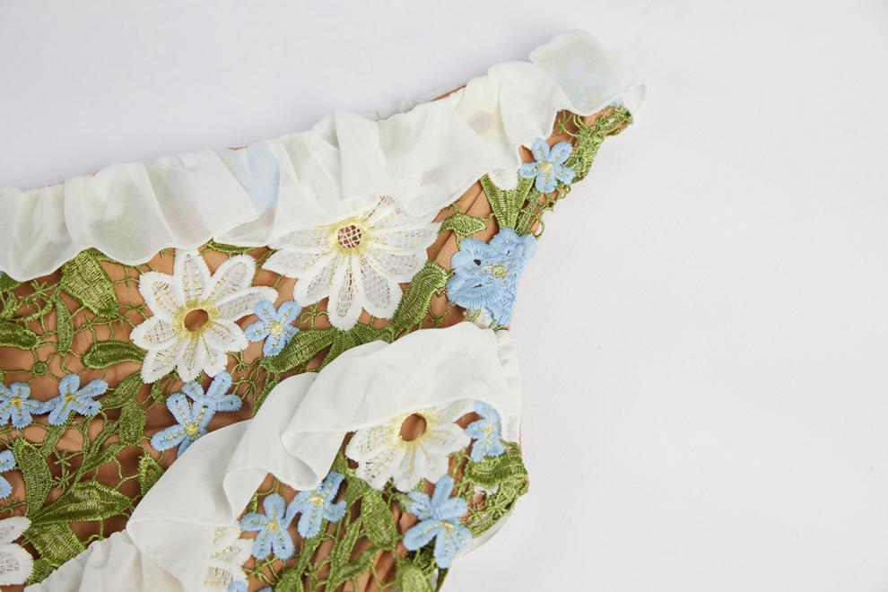 Green Floral Lace Ruffle Dress