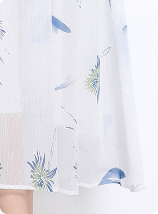 Blue Cherry Flowy Floral Tiered Chiffon Gown With Belt