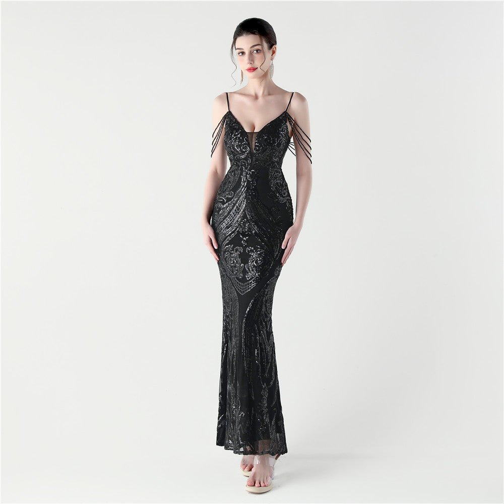 Noir Elegance Fishtail Gown