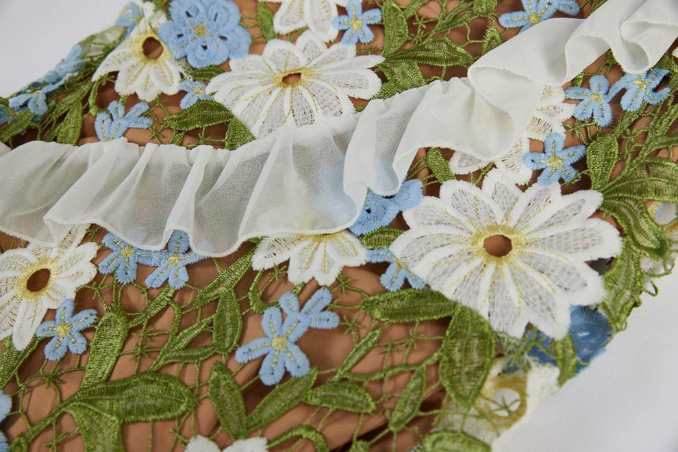 Green Floral Lace Ruffle Dress