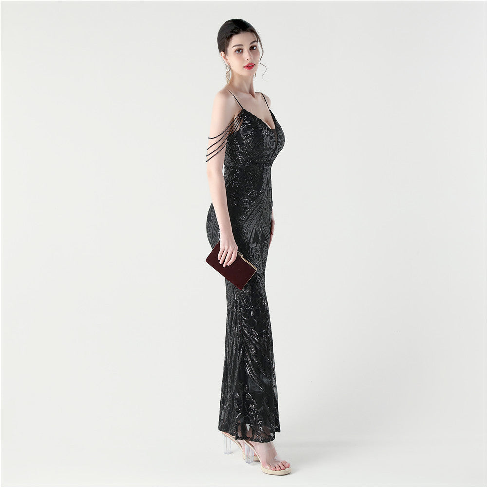 Noir Elegance Fishtail Gown