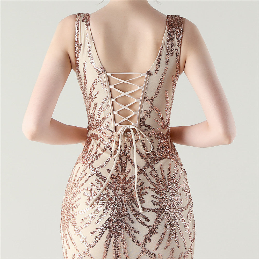 Elegant Goldish Fishbone Gown