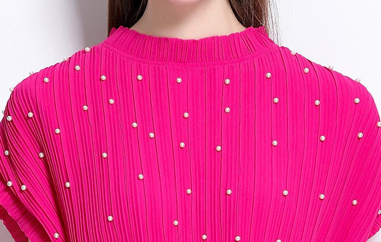 Rosered Pure Elegance Pleated Pearl Belt Dress