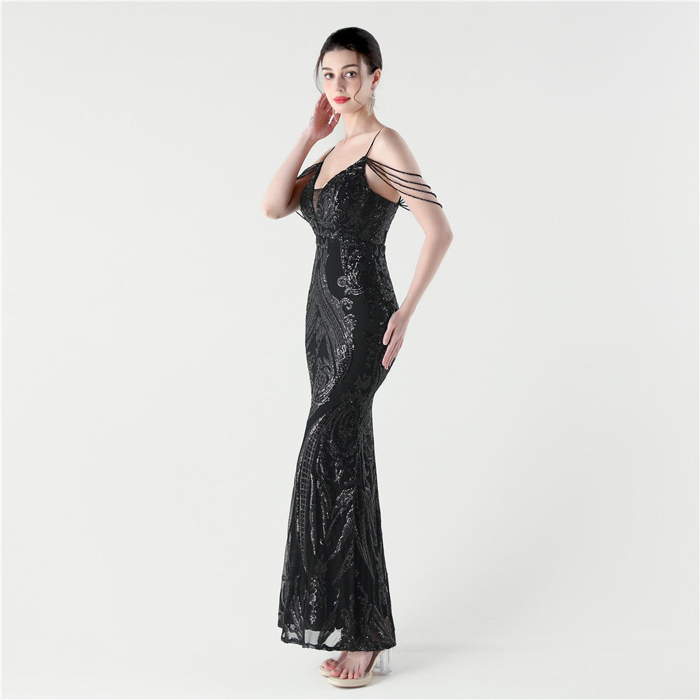 Noir Elegance Fishtail Gown