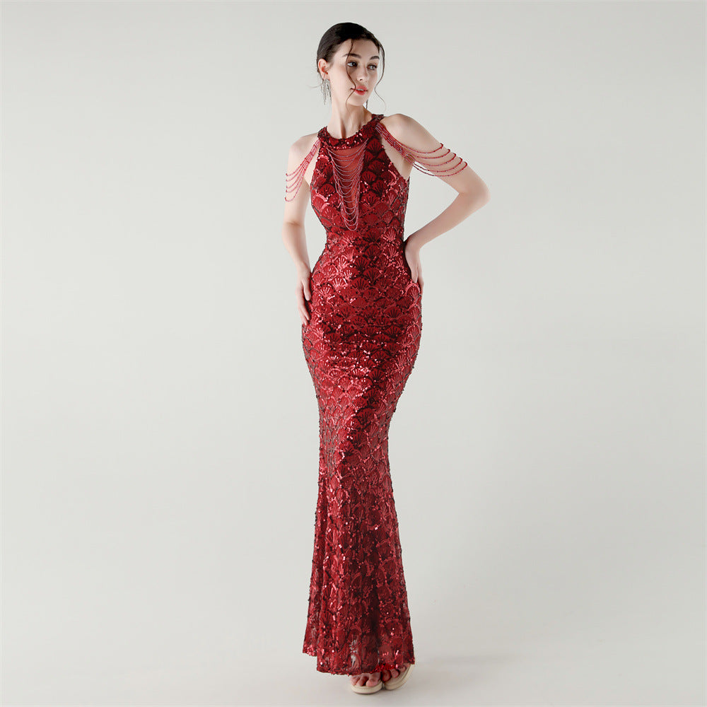 Crimson Glam Sequin Gown